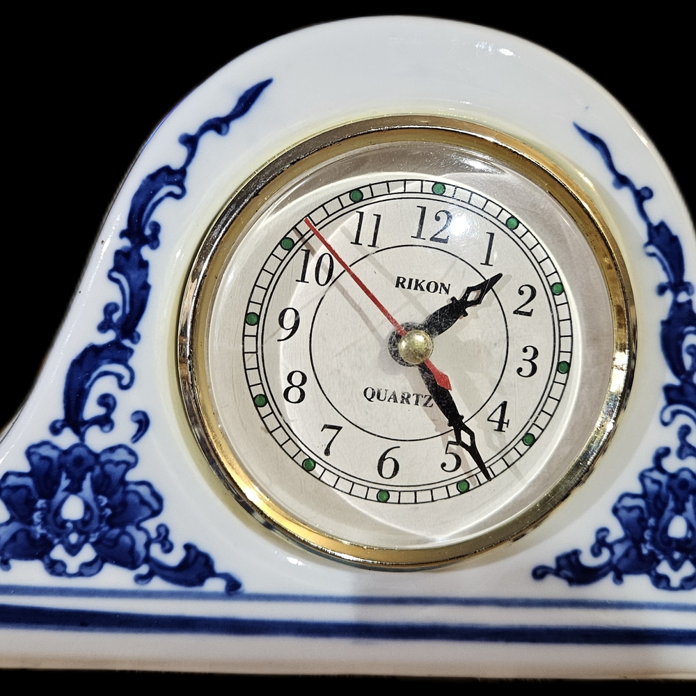 Rikon Blue and Gold Floral Ceramic Clock.  Made In India.